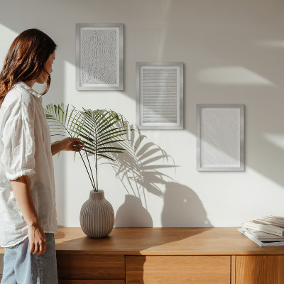 Conjunto de 3 quadros decorativos Padrões de estruturas de cordas brilhantes na areia
