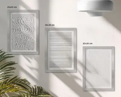 Conjunto de 3 quadros decorativos com estampas de padrões de estruturas de cordas brilhantes na areia