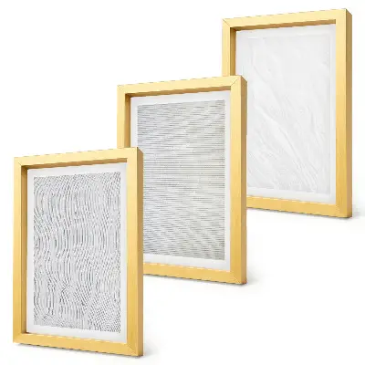 Conjunto de 3 quadros decorativos com estampas de padrões de estruturas de cordas brilhantes na areia