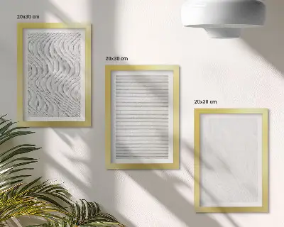 Conjunto de 3 quadros decorativos com estampas de padrões de estruturas de cordas brilhantes na areia