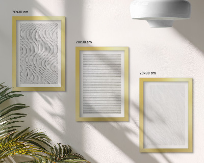 Conjunto de 3 quadros decorativos Padrões de estruturas de cordas brilhantes na areia