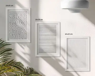 Conjunto de 3 quadros decorativos com estampas de padrões de estruturas de cordas brilhantes na areia