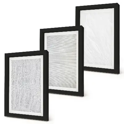 Conjunto de 3 quadros decorativos com estampas de padrões de estruturas de cordas brilhantes na areia