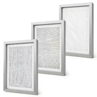 Conjunto de 3 quadros decorativos com estampas de padrões de estruturas de cordas brilhantes na areia