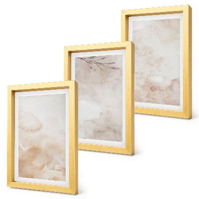 Conjunto de molduras com imagens Manchas e folhas em aquarela em tons pastel.