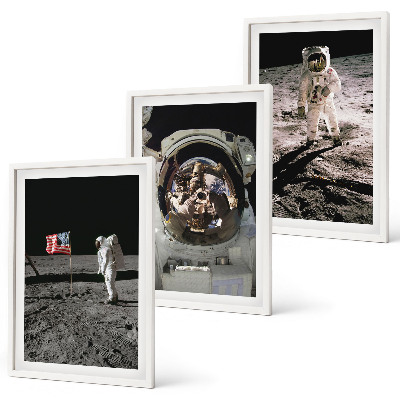 Conjunto de 3 quadros com moldura Pouso de astronauta da NASA na Lua