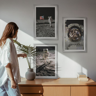 Conjunto de 3 quadros com moldura Pouso de astronauta da NASA na Lua