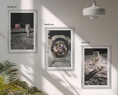 Conjunto de 3 quadros com moldura Pouso de astronauta da NASA na Lua