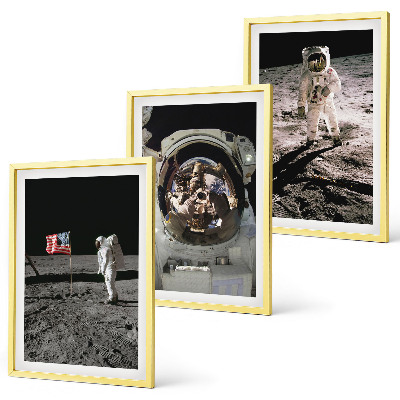 Conjunto de 3 quadros com moldura Pouso de astronauta da NASA na Lua