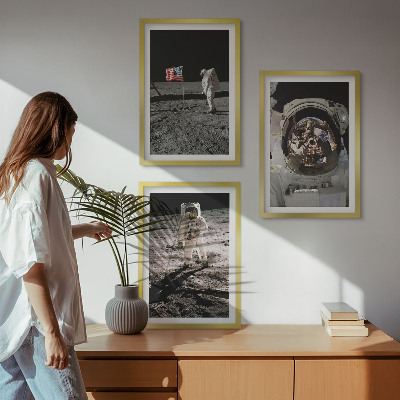 Conjunto de 3 quadros com moldura Pouso de astronauta da NASA na Lua