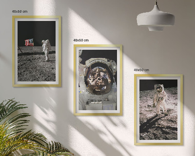 Conjunto de 3 quadros com moldura Pouso de astronauta da NASA na Lua