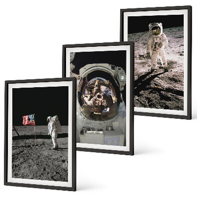 Conjunto de 3 quadros com moldura Pouso de astronauta da NASA na Lua