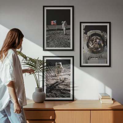 Conjunto de 3 quadros com moldura Pouso de astronauta da NASA na Lua