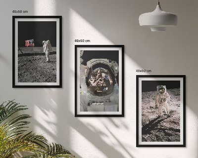 Conjunto de 3 quadros com moldura Pouso de astronauta da NASA na Lua