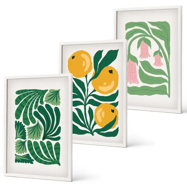 Conjunto de quadros para sala de estar com padrões minimalistas de plantas