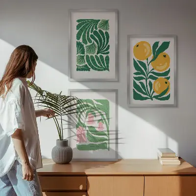 Conjunto de quadros para sala de estar com padrões minimalistas de plantas