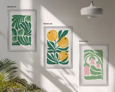 Conjunto de quadros para sala de estar com padrões minimalistas de plantas