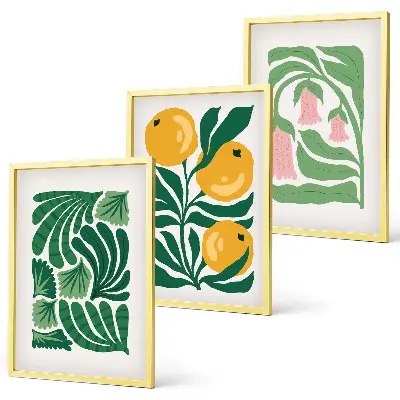 Conjunto de quadros para sala de estar com padrões minimalistas de plantas