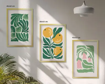 Conjunto de quadros para sala de estar com padrões minimalistas de plantas