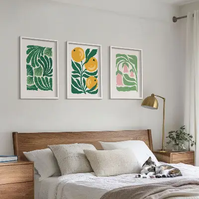 Conjunto de quadros para sala de estar com padrões minimalistas de plantas