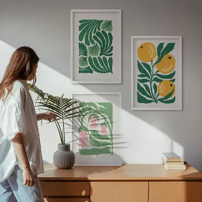 Conjunto de quadros para sala de estar com padrões minimalistas de plantas