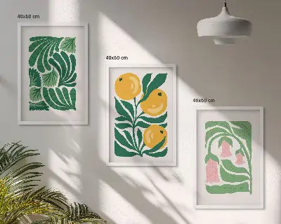Conjunto de quadros para sala de estar com padrões minimalistas de plantas