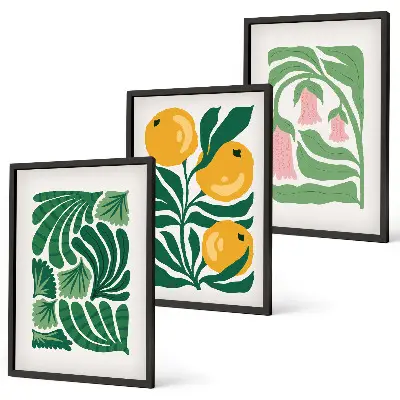 Conjunto de quadros para sala de estar com padrões minimalistas de plantas