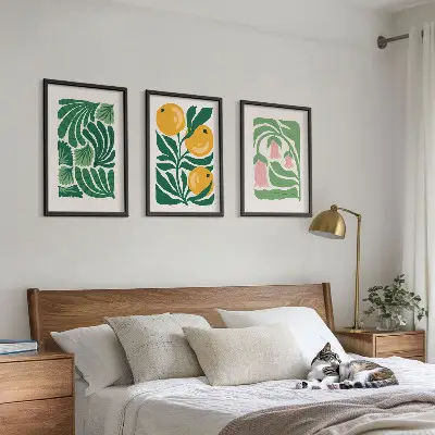 Conjunto de quadros para sala de estar com padrões minimalistas de plantas