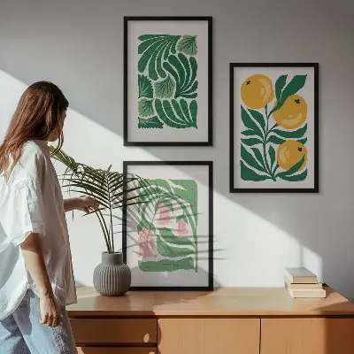 Conjunto de quadros para sala de estar com padrões minimalistas de plantas