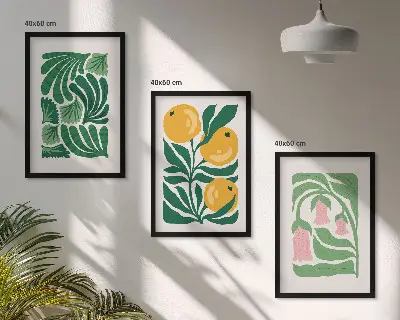 Conjunto de quadros para sala de estar com padrões minimalistas de plantas