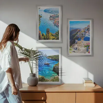 Composição de quadros moderna com vistas gregas de Santorini Oia