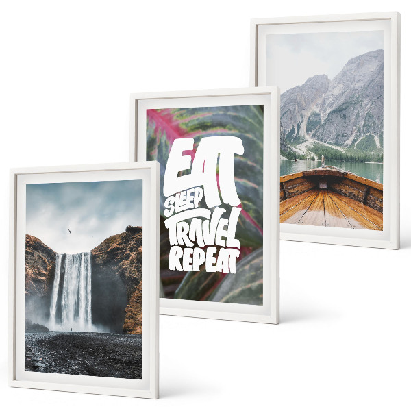 Conjunto de quadros para sala de estar Cachoeira montanhas natureza barco