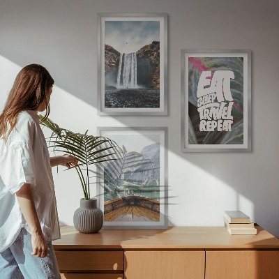 Conjunto de quadros para sala de estar Cachoeira montanhas natureza barco