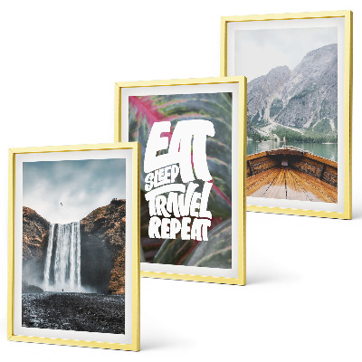 Conjunto de quadros para sala de estar Cachoeira montanhas natureza barco
