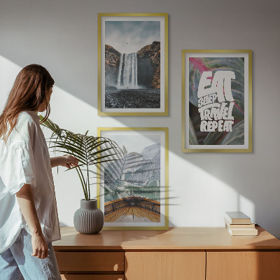 Conjunto de quadros para sala de estar Cachoeira montanhas natureza barco