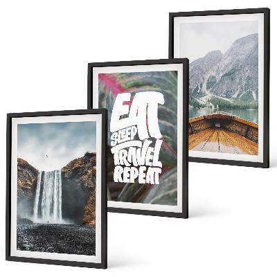 Conjunto de quadros para sala de estar Cachoeira montanhas natureza barco
