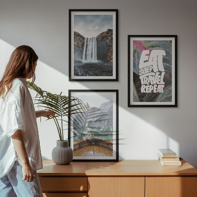 Conjunto de quadros para sala de estar Cachoeira montanhas natureza barco