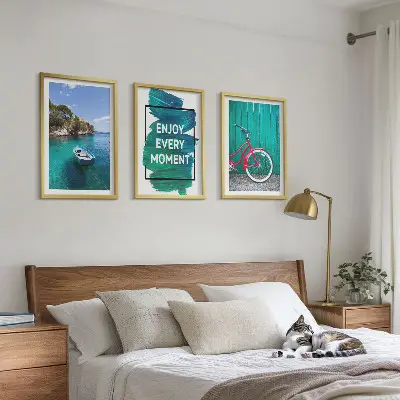 Conjunto de quadros para sala de estar com inspiração em bicicletas e barcos marítimos