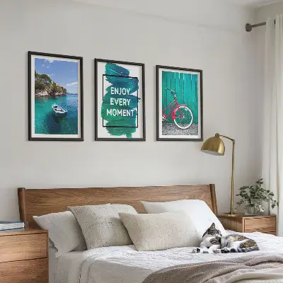 Conjunto de quadros para sala de estar com inspiração em bicicletas e barcos marítimos