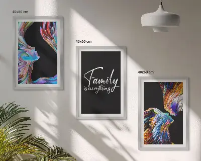 Composição de quadros moderna com retratos de pessoas, padrões coloridos e família