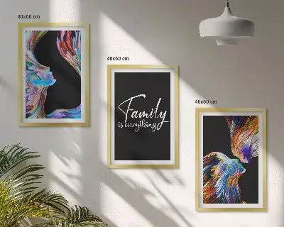 Composição de quadros moderna com retratos de pessoas, padrões coloridos e família