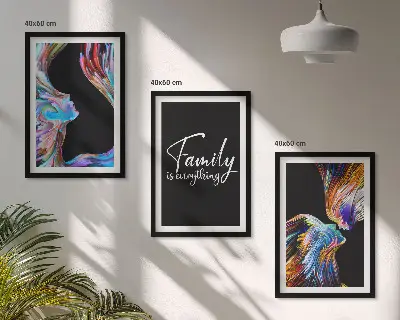 Composição de quadros moderna com retratos de pessoas, padrões coloridos e família