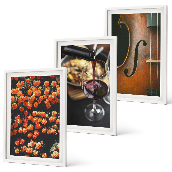 Conjunto de quadros para sala de estar Flores vintage, vinho, violino