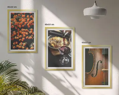 Conjunto de quadros para sala de estar com estampas de flores vintage, vinho e violino