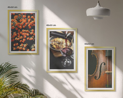 Conjunto de quadros para sala de estar Flores vintage, vinho, violino