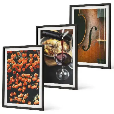Conjunto de quadros para sala de estar com estampas de flores vintage, vinho e violino