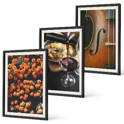 Conjunto de quadros para sala de estar Flores vintage, vinho, violino