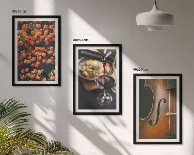 Conjunto de quadros para sala de estar Flores vintage, vinho, violino