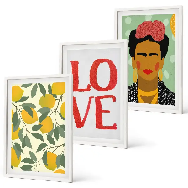 Composição de quadros moderna retrato de Frida com limões