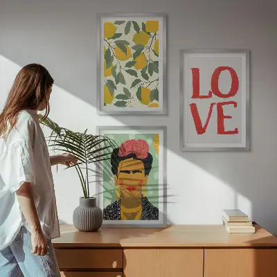 Composição de quadros moderna retrato de Frida com limões